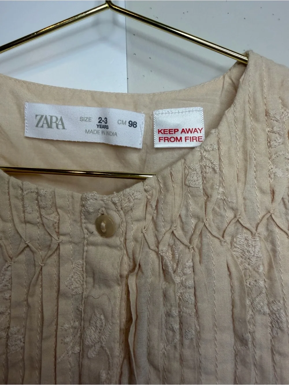 Zara Kids Cream Floral-Embroidered Button Dress